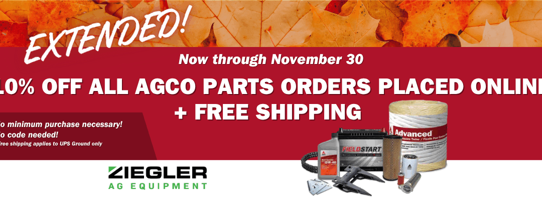 AGCO Ecommerce 10% Parts Discount + Free Shipping Promotion